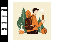 Student with backpack holding pencil surrounded by basketbal Product Image 1