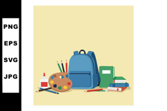 School supplies backpack colored pencils paint palette and b Product Image 1