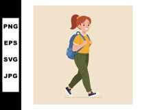 Young girl walking with backpack casual outfit outdoor lifes Product Image 1