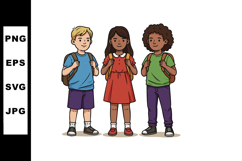 Diverse group of children with backpacks standing together s Product Image 1