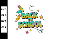 Back to School Text with Pencils Paper Planes Apple and Star Product Image 1