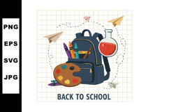 School backpack with art supplies and science flask back to Product Image 1