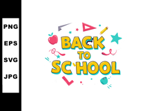 Back to School colorful text with school supplies and decora Product Image 1