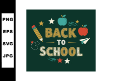 Back to School Vector with Pencil Apples Paper Plane and Sta Product Image 1