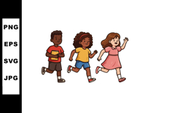 Children running joyfully in colorful casual clothes outdoor Product Image 1
