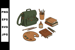 Art supplies bag with paint palette pencils books and glue f Product Image 1