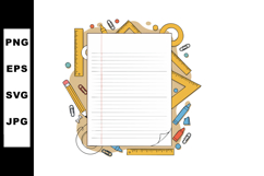 School stationery with blank lined paper and geometric ruler Product Image 1