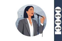 Female singer performing with microphone in blazer and white Product Image 1