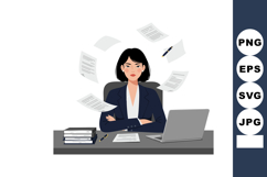 Businesswoman at office desk with laptop and flying document Product Image 1