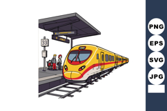 Yellow and Red Passenger Train Arriving at Platform with Wai Product Image 1