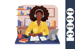 Young woman artist drawing at home desk with headphones and Product Image 1