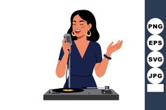 Female singer performing with vintage microphone and vinyl r Product Image 1