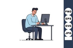 Man working on computer at desk in office environment vector Product Image 1
