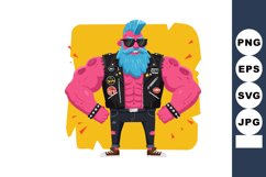 Muscular punk man with blue beard and pink skin wearing sung Product Image 1