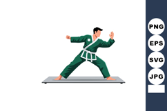 Martial arts practitioner performing stance in green gi unif Product Image 1