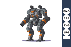 Industrial gray and orange combat robot mech warrior vector Product Image 1
