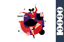 Woman dancing in red top and black skirt with abstract geome Product Image 1