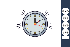Wall Clock Illustration Showing Time with Yellow Details and Product Image 1