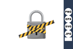 Padlock with caution tape restriction symbolizing security a Product Image 1