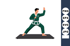 Martial arts practitioner performing defensive stance in gre Product Image 1