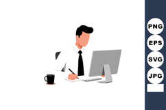 Businessman working on computer writing notes with coffee cu Product Image 1
