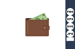 Brown wallet with green dollar bill vector illustration for Product Image 1