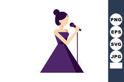 Female singer performing on stage in purple dress with micro Product Image 1