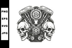 Vintage motorcycle engine with two detailed skulls black and Product Image 1
