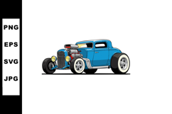 Classic blue hot rod car with exposed engine vector illustra Product Image 1