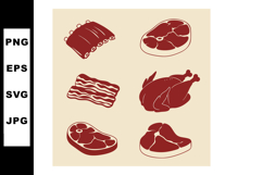 Various types of meat cuts and whole chicken vector icons in Product Image 1