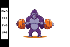 Strong purple gorilla lifting heavy orange barbell cartoon i Product Image 1