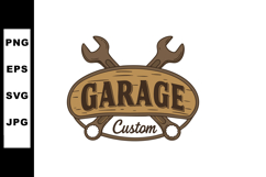 Garage Custom Service Logo with Crossed Wrenches and Wooden Product Image 1