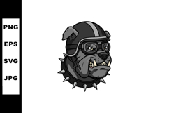 Aggressive bulldog wearing biker helmet and goggles with spi Product Image 1