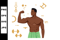 Muscular man flexing biceps in gym with fitness equipment an Product Image 1