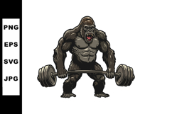 Strong gorilla lifting heavy barbell weight vector illustrat Product Image 1
