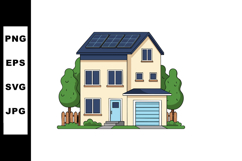 Modern two story house with solar panels and garage surround Product Image 1