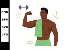 Muscular man flexing biceps with green towel fitness gym vec Product Image 1