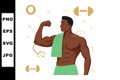 Muscular man flexing biceps with green towel gym fitness ill Product Image 1