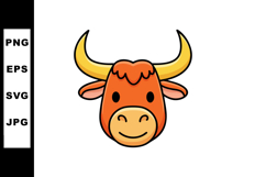 Cartoon style smiling bull head with large yellow horns vect Product Image 1