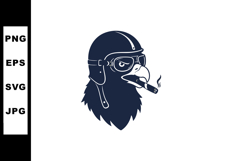 Eagle head with pilot helmet and cigar in monochrome vector Product Image 1