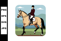 Equestrian rider on tan horse in burgundy jacket riding outd Product Image 1