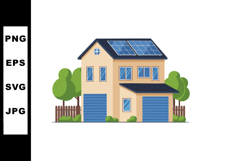 Modern house with solar panels and green trees sustainable e Product Image 1