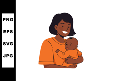 Mother holding baby child in orange clothing smiling happy f Product Image 1