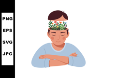 Man with open mind and blooming plants inside head creative Product Image 1