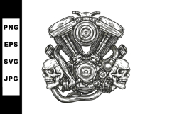 Vintage motorcycle engine with skulls detailed mechanical il Product Image 1