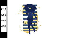 Woman relaxing on striped beach towel with sun hat and bottl Product Image 1