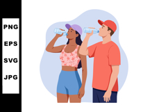 Young man and woman drinking water during exercise outdoors Product Image 1