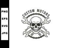 Skull with crossed wrenches and motorcycle chain custom moto Product Image 1