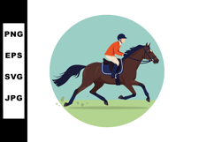 Horse and Jockey Racing Galloping in Outdoor Landscape Vecto Product Image 1