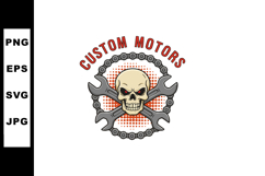 Skull with crossed wrenches and chain custom motors logo des Product Image 1